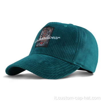 Cappellino da baseball a velluto a velluto verde ricamato